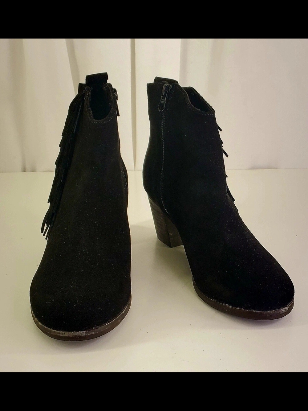 Matisse Women’s Black Suede Fringe Ankle Boots W/Stacked Heel. Sz. 9M  Brand New